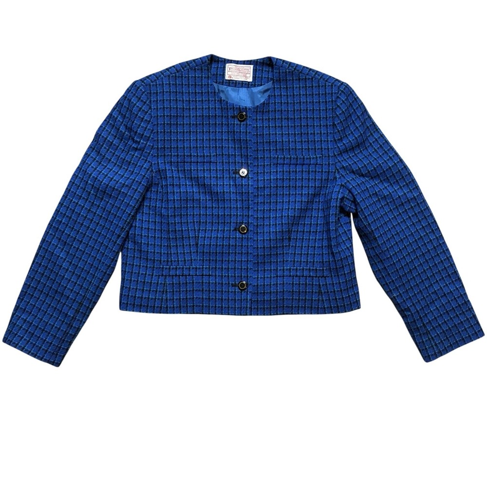 Pendleton Petite VTG 80's 100% Virgin Wool Blue Houndstooth Blazer Women's‎ 12